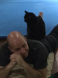 Mr. Bean, the class pet, attempting to establish dominance, or maybe just do some back work on me